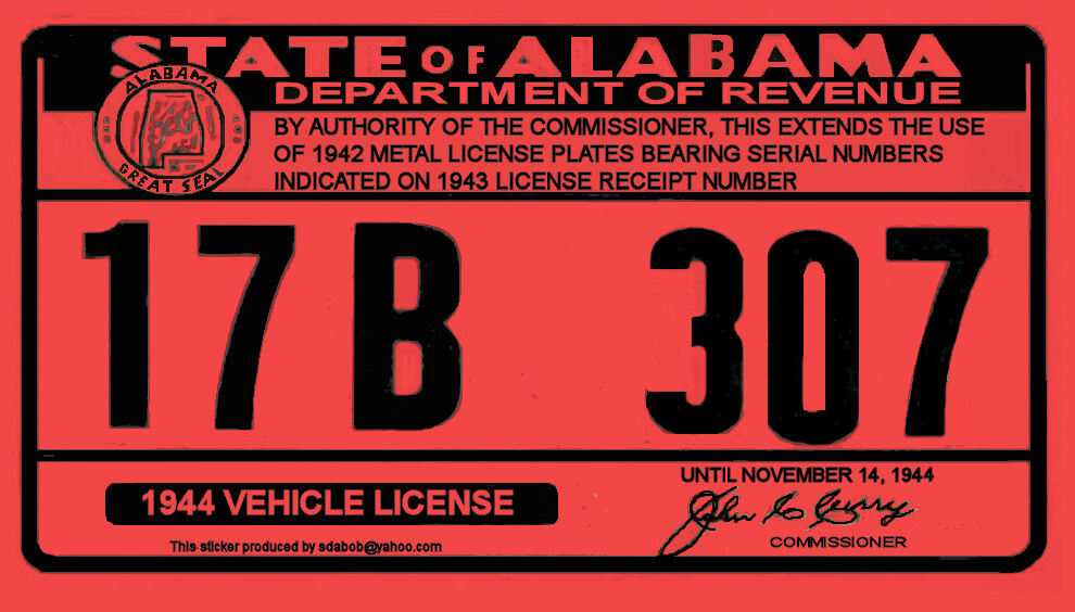(image for) 1944 Alabama registration sticker